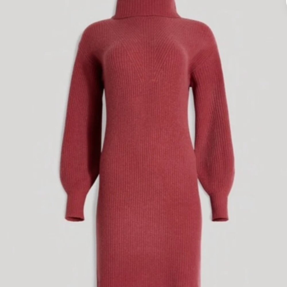 Ann Taylor Ribbed Cashmere Turtleneck Dress, Midnight Merlot, XS Petite, NWT
